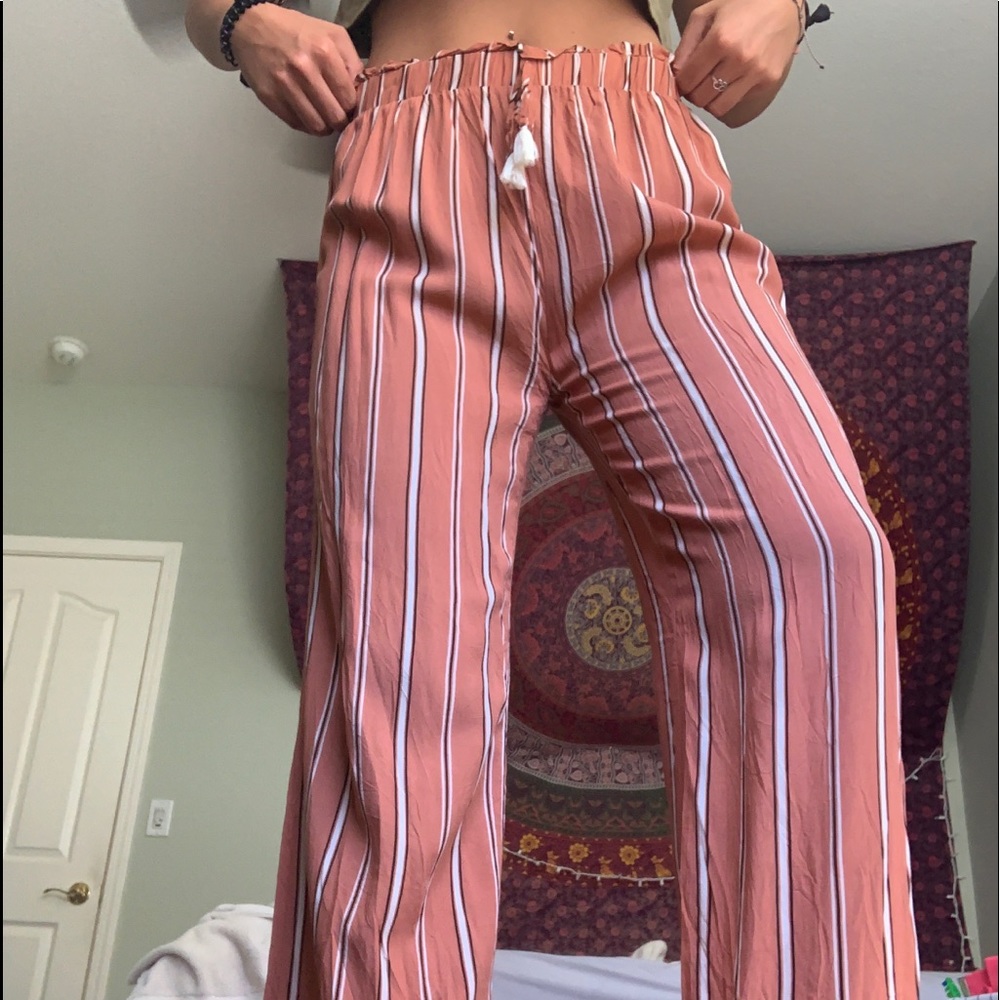 Orange and white striped flowy pants